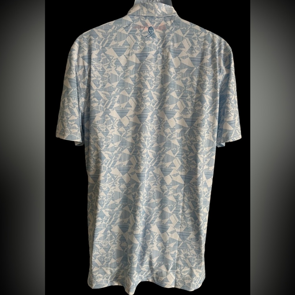 ROBERT GRAHAM MENS POLO SHIRT PERFORMANCE BLUE GEOMETRIC EMBROIDERED SKULL L - Picture 6 of 9